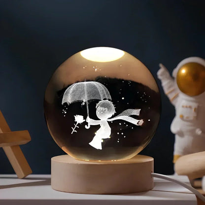 LZINA™ | Night Light Wooden Base Crystal Ball Lamp
