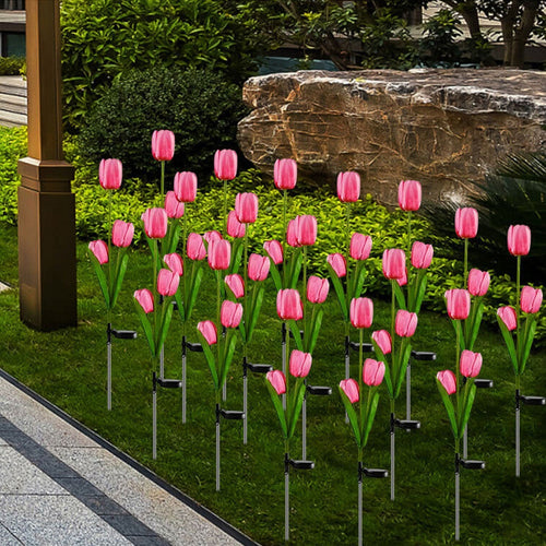 LZINA™ | Solar Tulip Lawn Light Outdoor Garden LED Tulip Flower Light Ground Stake Landscape Light
