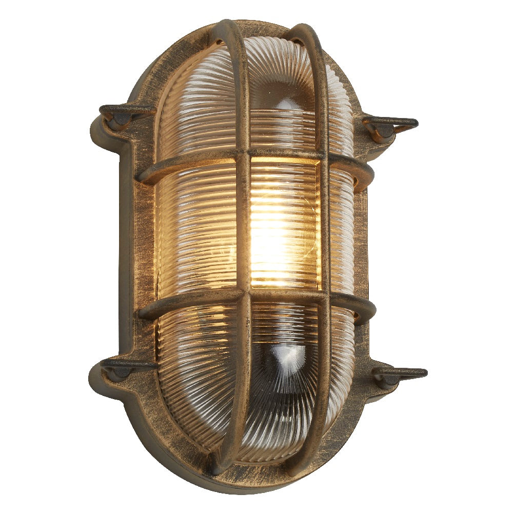 BowLift Antique Brass & Ribbed Glass Outdoor Vintage Oval Surface Wall Lamp – 248mm