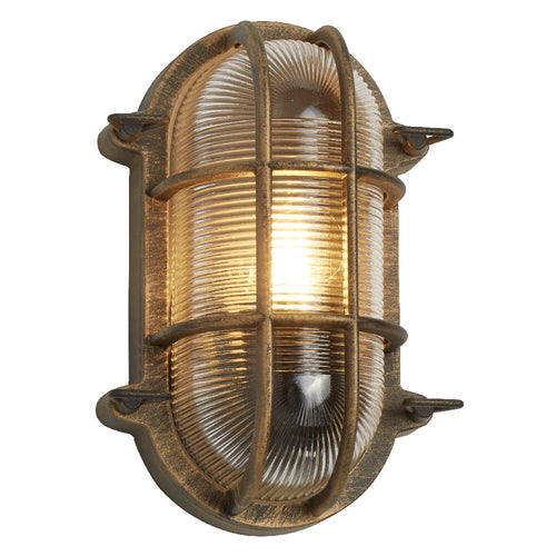 BowLift Antique Brass & Ribbed Glass Outdoor Vintage Oval Surface Wall Lamp – 248mm