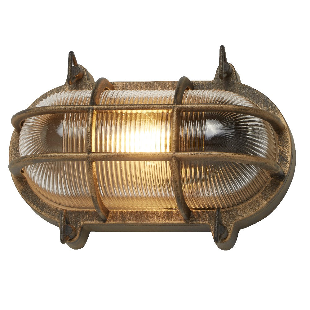 BowLift Antique Brass & Ribbed Glass Outdoor Vintage Oval Surface Wall Lamp – 248mm