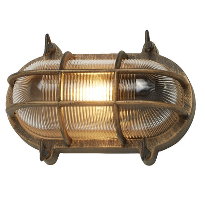 BowLift Antique Brass & Ribbed Glass Outdoor Vintage Oval Surface Wall Lamp – 248mm