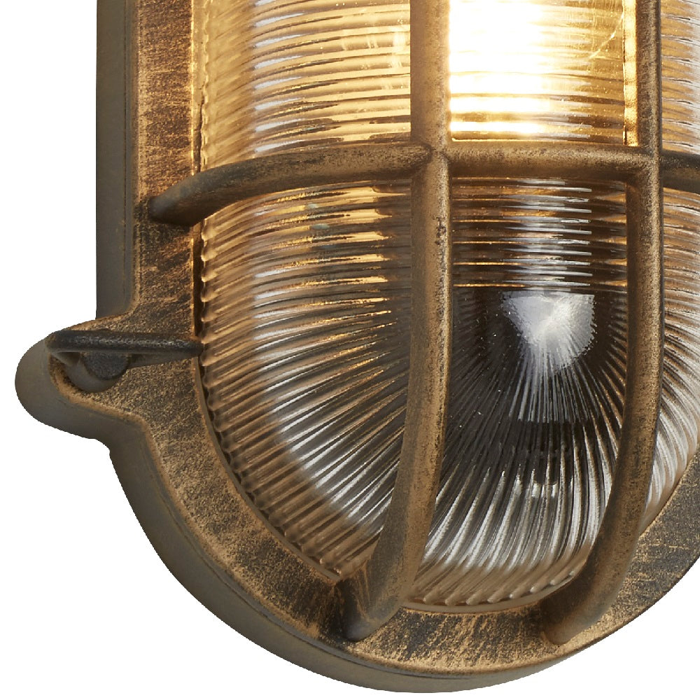 BowLift Antique Brass & Ribbed Glass Outdoor Vintage Oval Surface Wall Lamp – 248mm