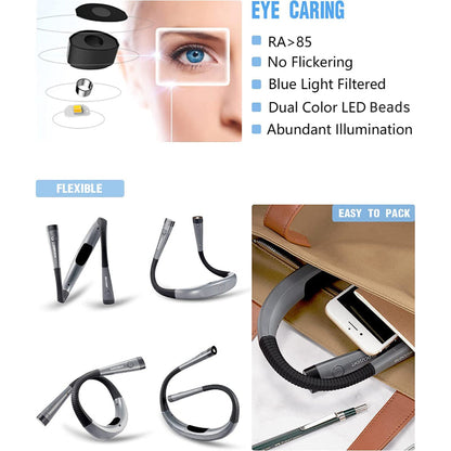 BowLift LED Neck Reading Lamp — Hands-Free Bedtime Book Light, 3 Color Modes, 6 Brightness Levels, Flexible Arm, Rechargeable & Durable, Ideal for Reading, Knitting, Camping, and Repairs