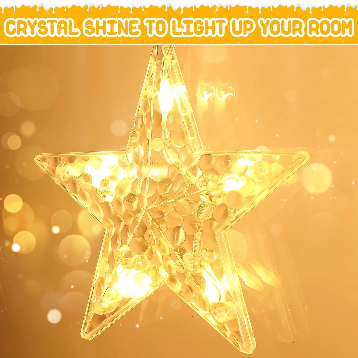 LZINA™ | Quntis 2Pcs 95cm Large Christmas Window Lights, 84LED 12 Stars Battery Operated Christmas Silhouette Sparkle Star Lights with Timer Memory, 8 Modes Xmas Indoor Outdoor Hanging Decoration, Warm White