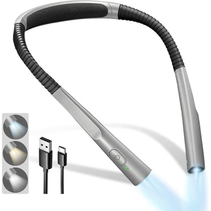 BowLift LED Neck Reading Lamp — Hands-Free Bedtime Book Light, 3 Color Modes, 6 Brightness Levels, Flexible Arm, Rechargeable & Durable, Ideal for Reading, Knitting, Camping, and Repairs