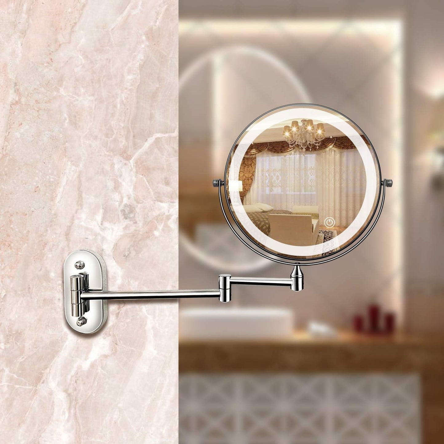 BowLift | LED Magnifying Mirror | Rechargeable | Cosmetics & Bathroom | Chrome Silver
