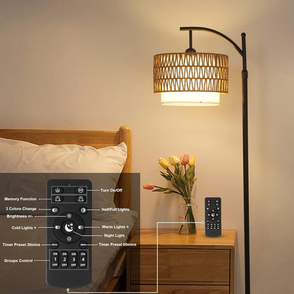 BowLift | Arc Floor Lamp with Remote Control & Dual Shades – Norvella