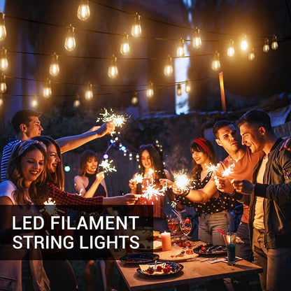 LZINA™ | Festoon Lights Outdoor, 53FT/16M S14 Outdoor Garden LED String Lights, IP65 Waterproof Outdoor String Lights Main Power 2700K 15+1(Replacement) Bulbs for Outdoor Patio Terrace Yard Wedding Party