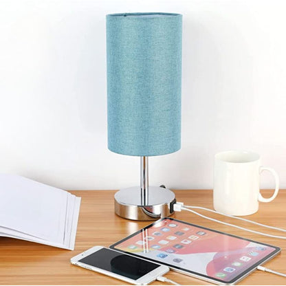 BowLift USB Touch Table Lamp – 3-Stage Dimmable Wood Bedside Lamp with Round Linen Shade, USB Port, Ideal for Bedroom, Living Room, Dorm & Home Office