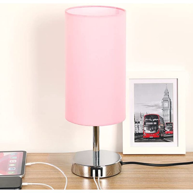 BowLift USB Touch Table Lamp – 3-Stage Dimmable Wood Bedside Lamp with Round Linen Shade, USB Port, Ideal for Bedroom, Living Room, Dorm & Home Office