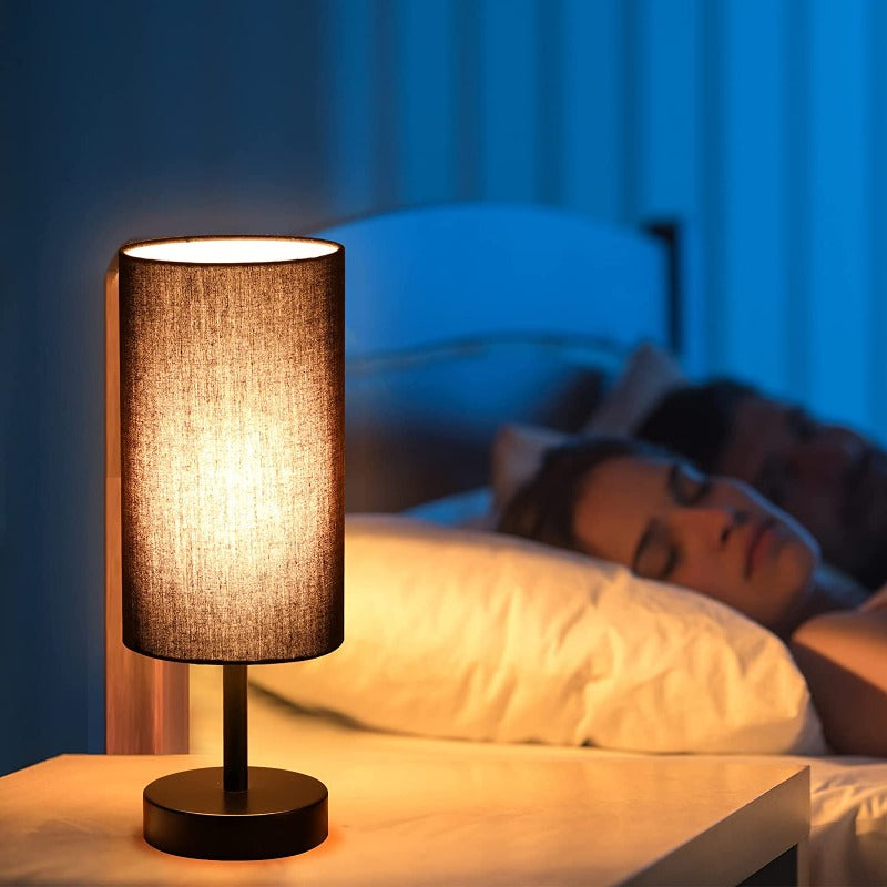 BowLift USB Touch Table Lamp – 3-Stage Dimmable Wood Bedside Lamp with Round Linen Shade, USB Port, Ideal for Bedroom, Living Room, Dorm & Home Office