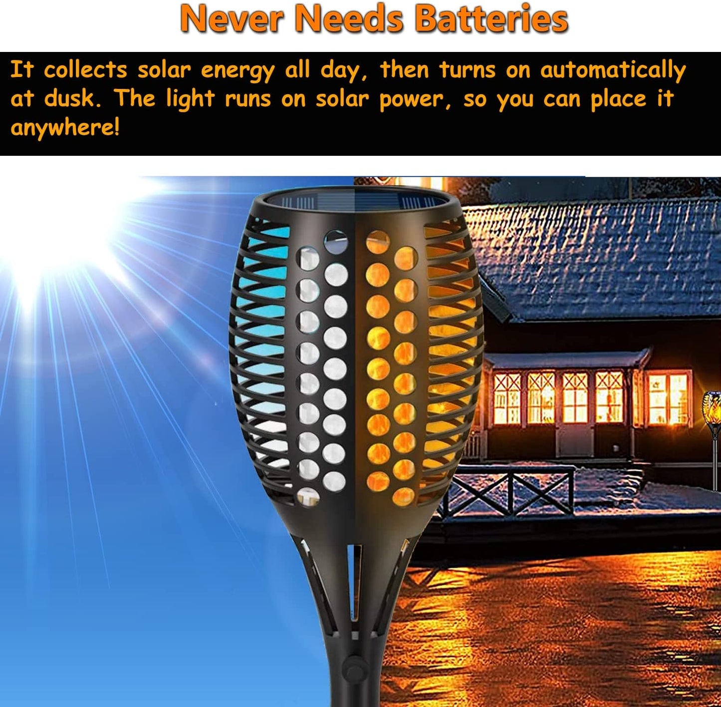 LZINA™ | Solar-Tiki-Torches | Solar-Torch Light with Flickering Flame