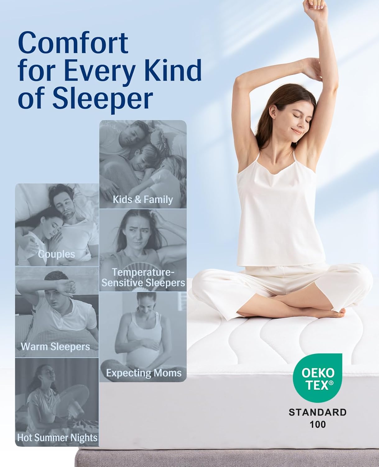 Cooling Mattress Pad King, Upgraded  3.0 + PCM Cooling Washable Mattress Protector for Hot Sleepers, White | Bowlift