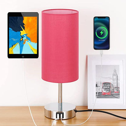 BowLift USB Touch Table Lamp – 3-Stage Dimmable Wood Bedside Lamp with Round Linen Shade, USB Port, Ideal for Bedroom, Living Room, Dorm & Home Office