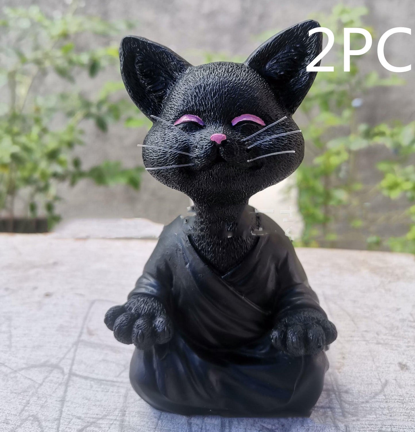 LZINA™ | Playful Black Buddha Cat Figure Meditation Yoga Collectible Happy Cat Decor Home Garden Decoration Garden Ornament