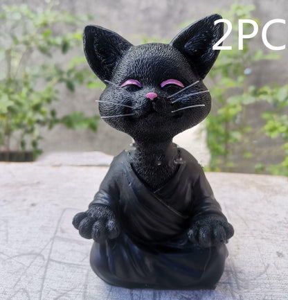 LZINA™ | Playful Black Buddha Cat Figure Meditation Yoga Collectible Happy Cat Decor Home Garden Decoration Garden Ornament