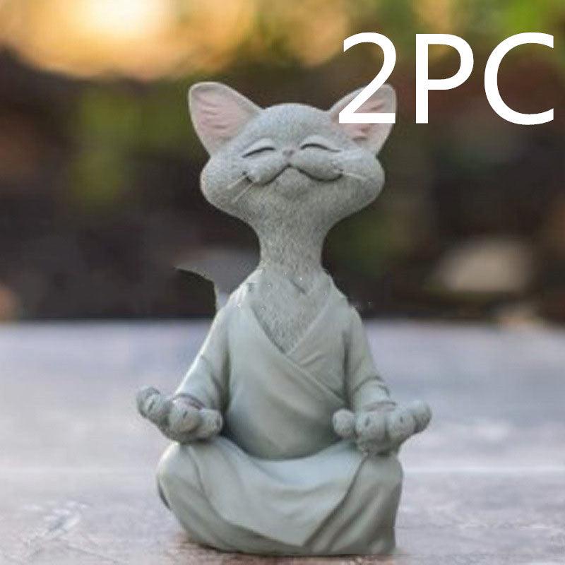 LZINA™ | Playful Black Buddha Cat Figure Meditation Yoga Collectible Happy Cat Decor Home Garden Decoration Garden Ornament
