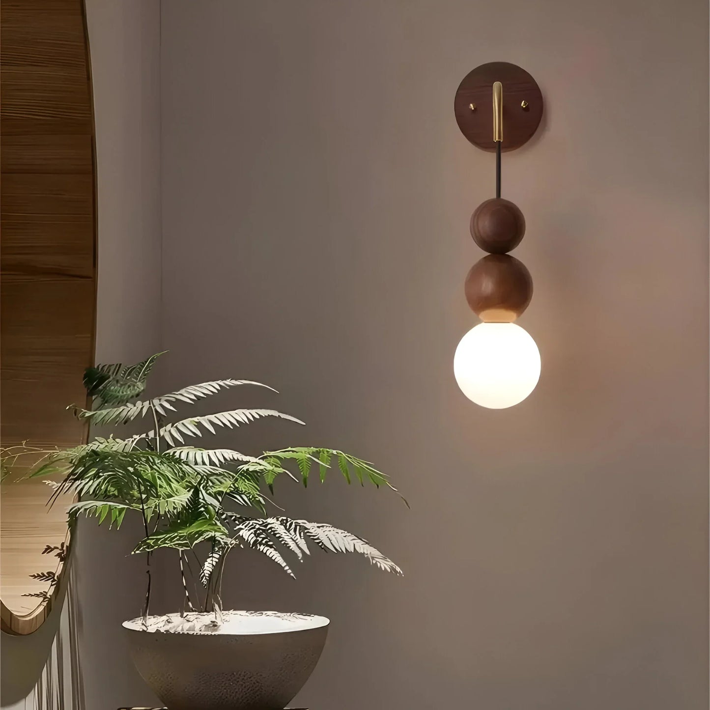 GlowHaven – Walnut & Brass Accent Wall Light