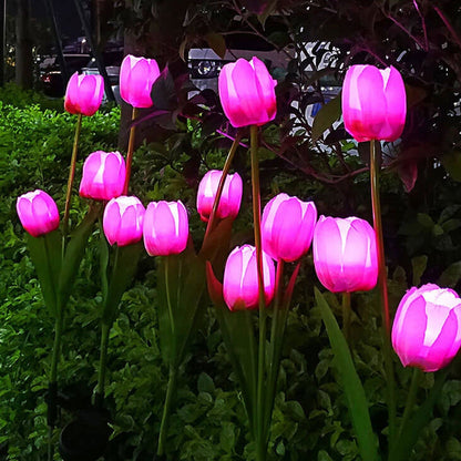 LZINA™ | Solar Tulip Lawn Light Outdoor Garden LED Tulip Flower Light Ground Stake Landscape Light