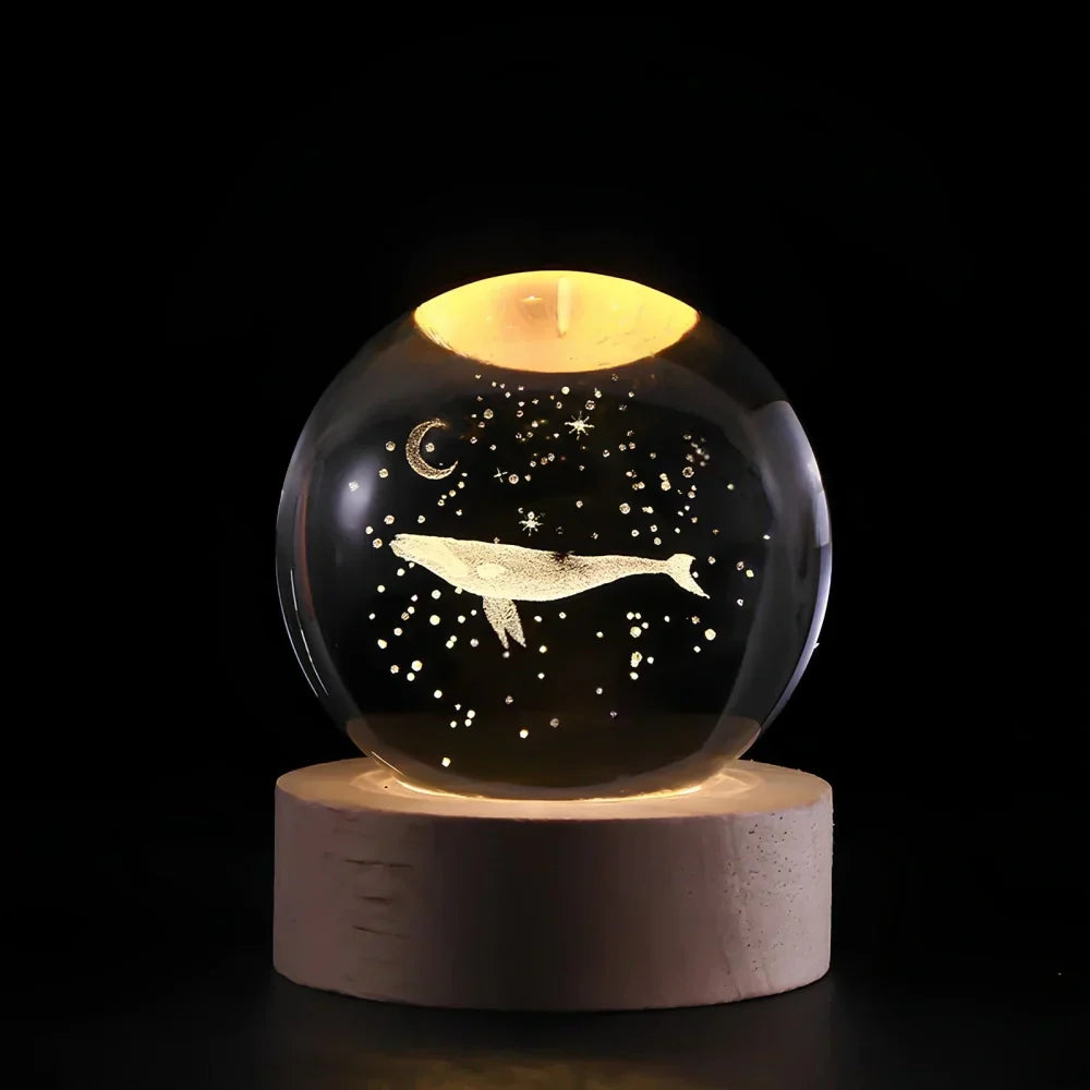 LZINA™ | Night Light Wooden Base Crystal Ball Lamp