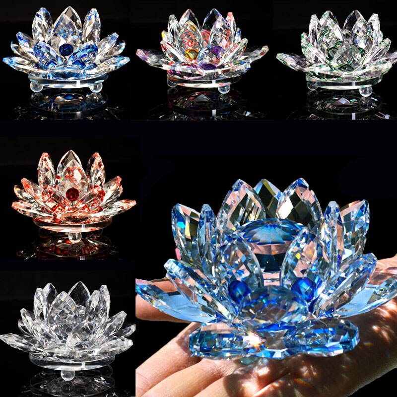 LZINA™ | 80Mm Quartz Crystals Lotus Flower Crafts Glass Fengshui Ornaments Healing Crystals Home Party Wicca Decor Yoga Gifts Souvenir