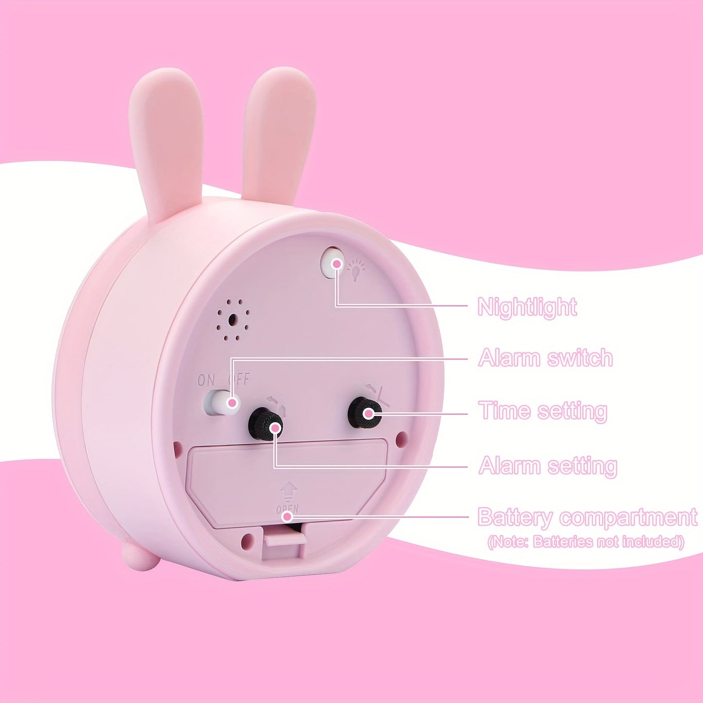 LZINA™ | Children's Alarm Clock with Night Light – Quiet, Rabbit Pattern & Compact Design