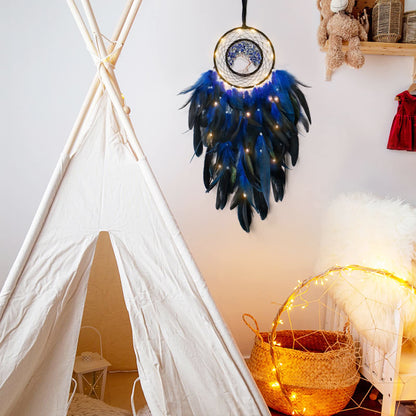LZINA™ | Crystal Tree of Life Feather Glow Dreamcatcher