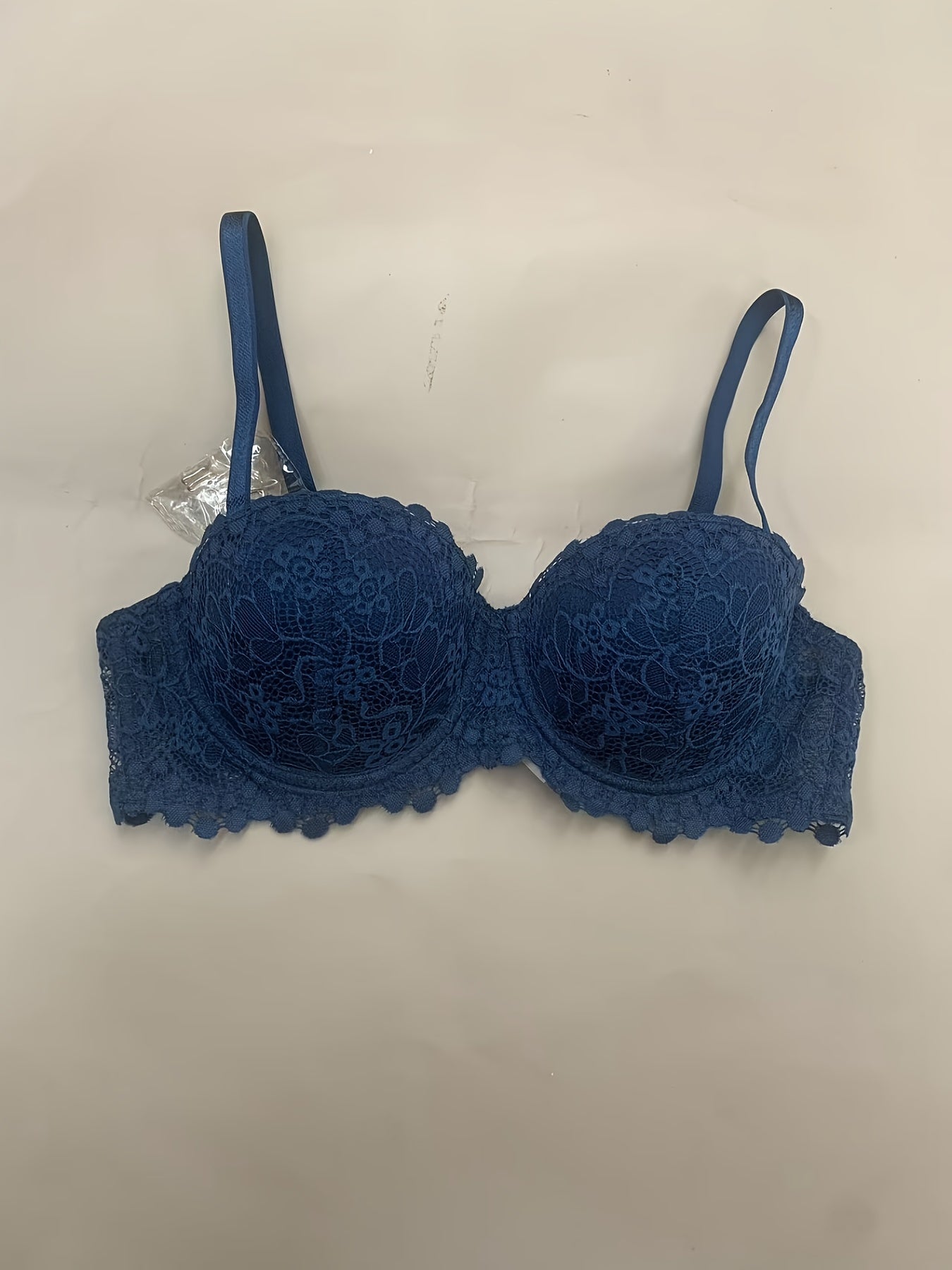 Lace Bra, Underwire Bra & Lace Lingerie – Padded 3/4-Cup Bra with Scalloped Floral Lace, Shoulder Straps, Polyamide Knit, White or Beige