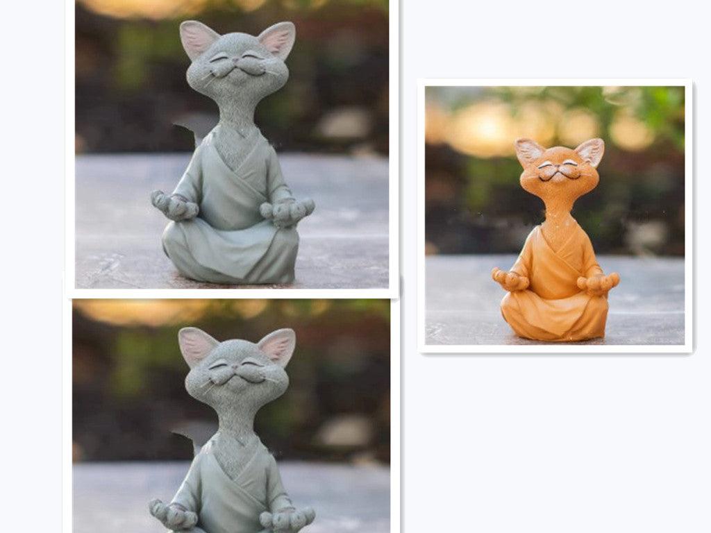 LZINA™ | Playful Black Buddha Cat Figure Meditation Yoga Collectible Happy Cat Decor Home Garden Decoration Garden Ornament