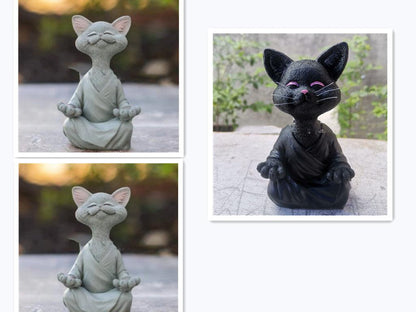 LZINA™ | Playful Black Buddha Cat Figure Meditation Yoga Collectible Happy Cat Decor Home Garden Decoration Garden Ornament