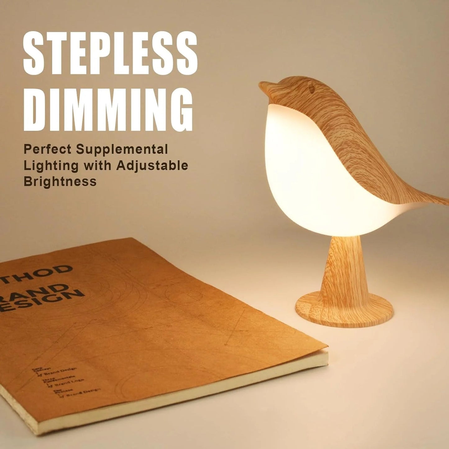 BowLift Touch-Control Wooden Bird Night Light with Rechargeable LED Bedside Lamp
