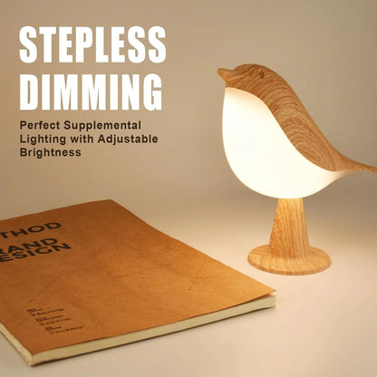 BowLift Touch-Control Wooden Bird Night Light with Rechargeable LED Bedside Lamp