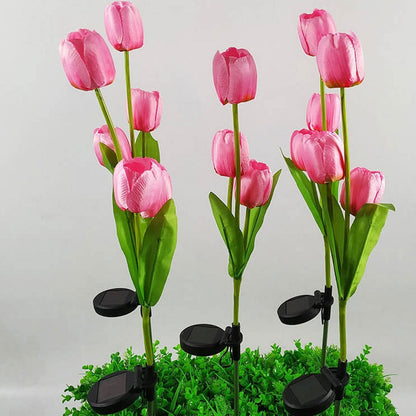 LZINA™ | Solar Tulip Lawn Light Outdoor Garden LED Tulip Flower Light Ground Stake Landscape Light