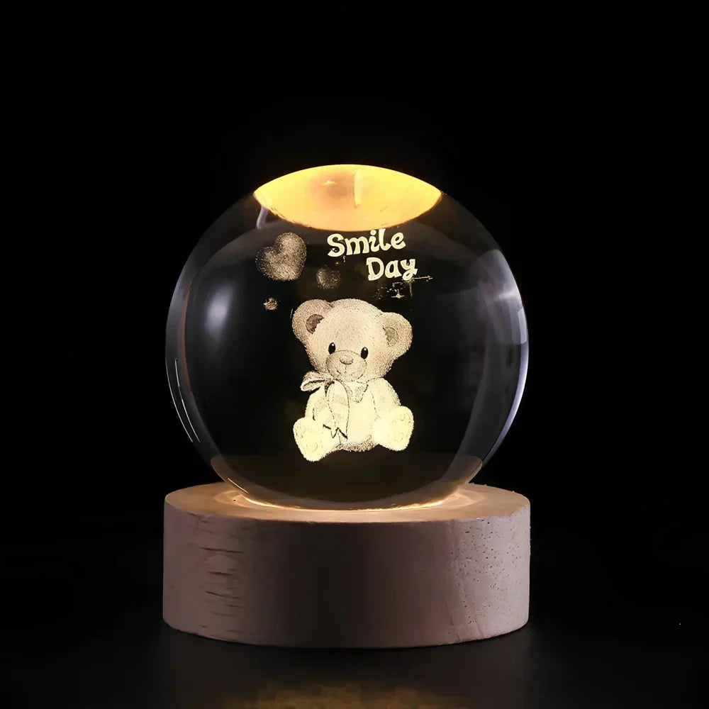 LZINA™ | Night Light Wooden Base Crystal Ball Lamp