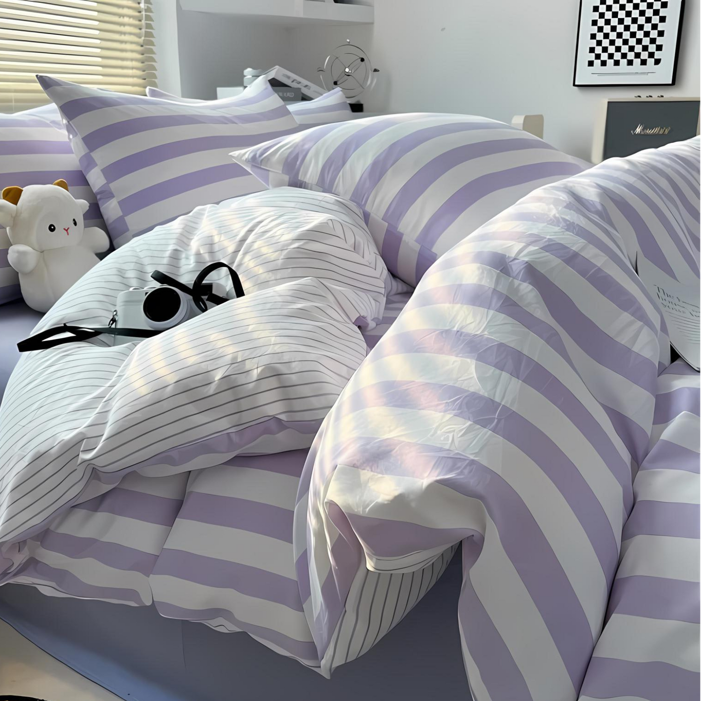 LZINA™ | Elenorra Classic Striped Bedding Set 4pcs Duvet Cover Sheet