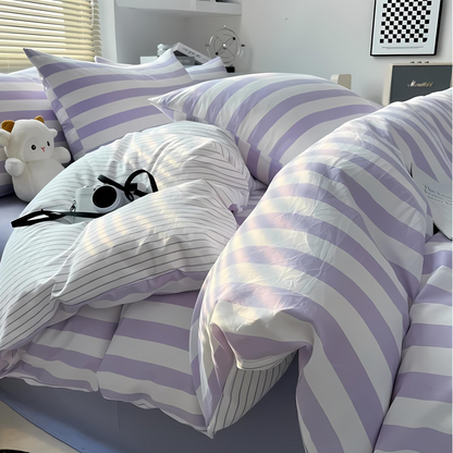 LZINA™ | Elenorra Classic Striped Bedding Set 4pcs Duvet Cover Sheet