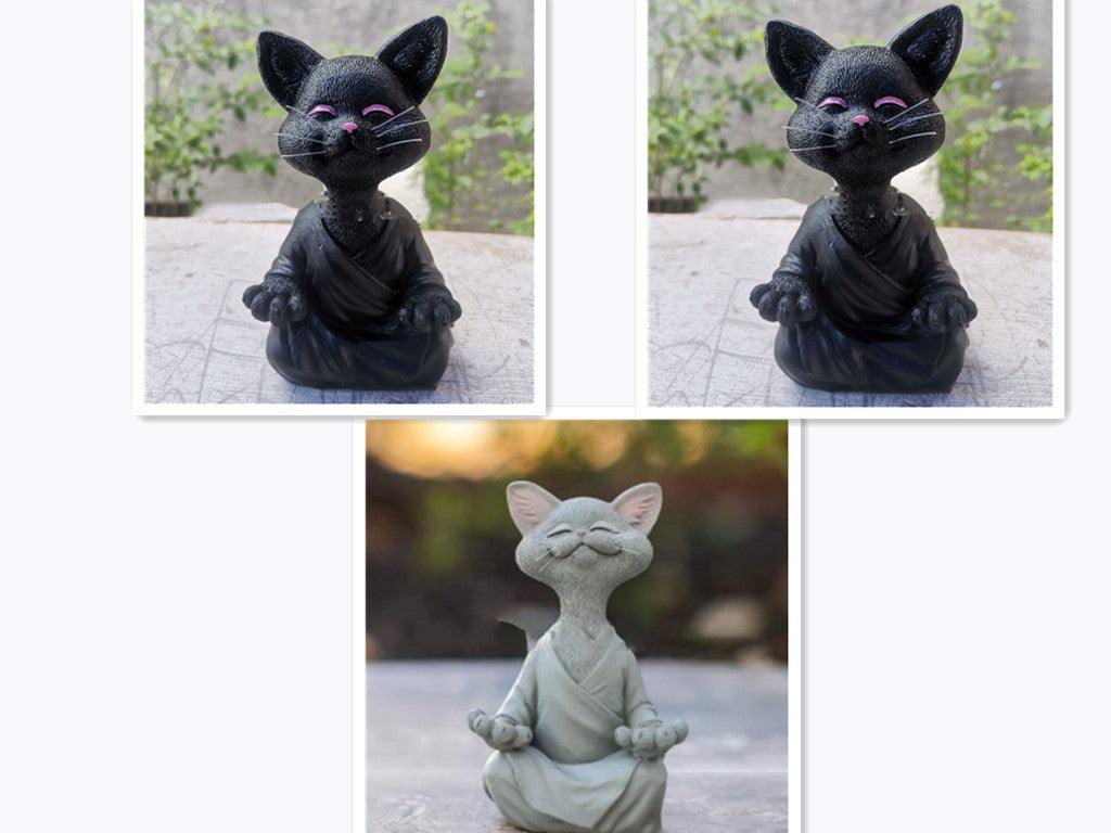 LZINA™ | Playful Black Buddha Cat Figure Meditation Yoga Collectible Happy Cat Decor Home Garden Decoration Garden Ornament