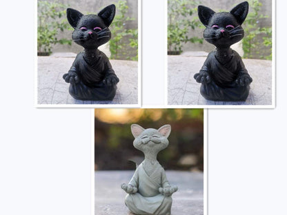 LZINA™ | Playful Black Buddha Cat Figure Meditation Yoga Collectible Happy Cat Decor Home Garden Decoration Garden Ornament