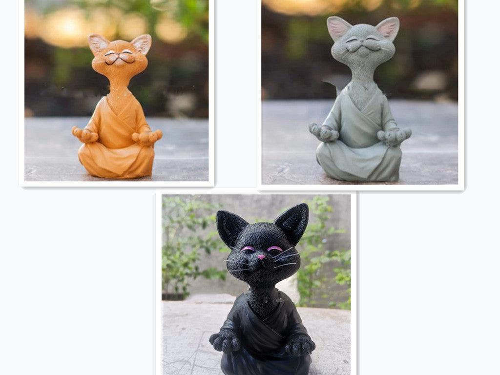 LZINA™ | Playful Black Buddha Cat Figure Meditation Yoga Collectible Happy Cat Decor Home Garden Decoration Garden Ornament