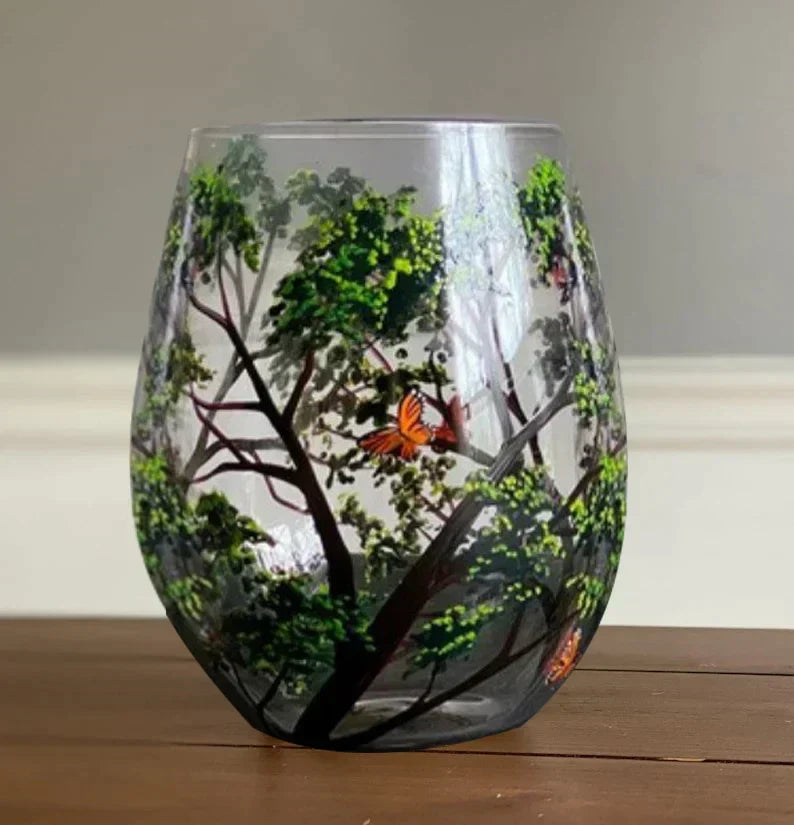 BowLift | Hand Painted Four Seasons Tree Wine Glasses | Unique Art