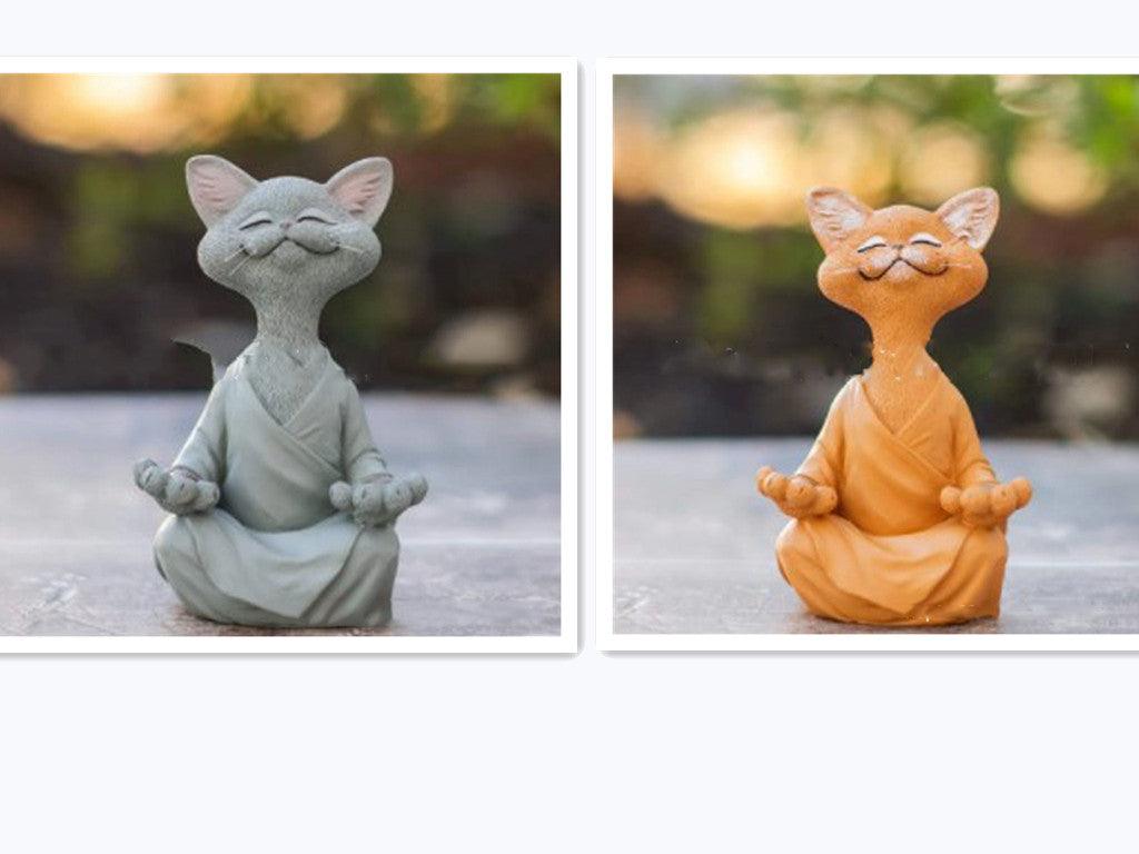 LZINA™ | Playful Black Buddha Cat Figure Meditation Yoga Collectible Happy Cat Decor Home Garden Decoration Garden Ornament
