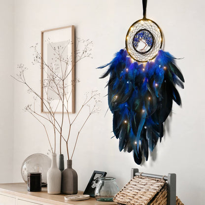 LZINA™ | Crystal Tree of Life Feather Glow Dreamcatcher