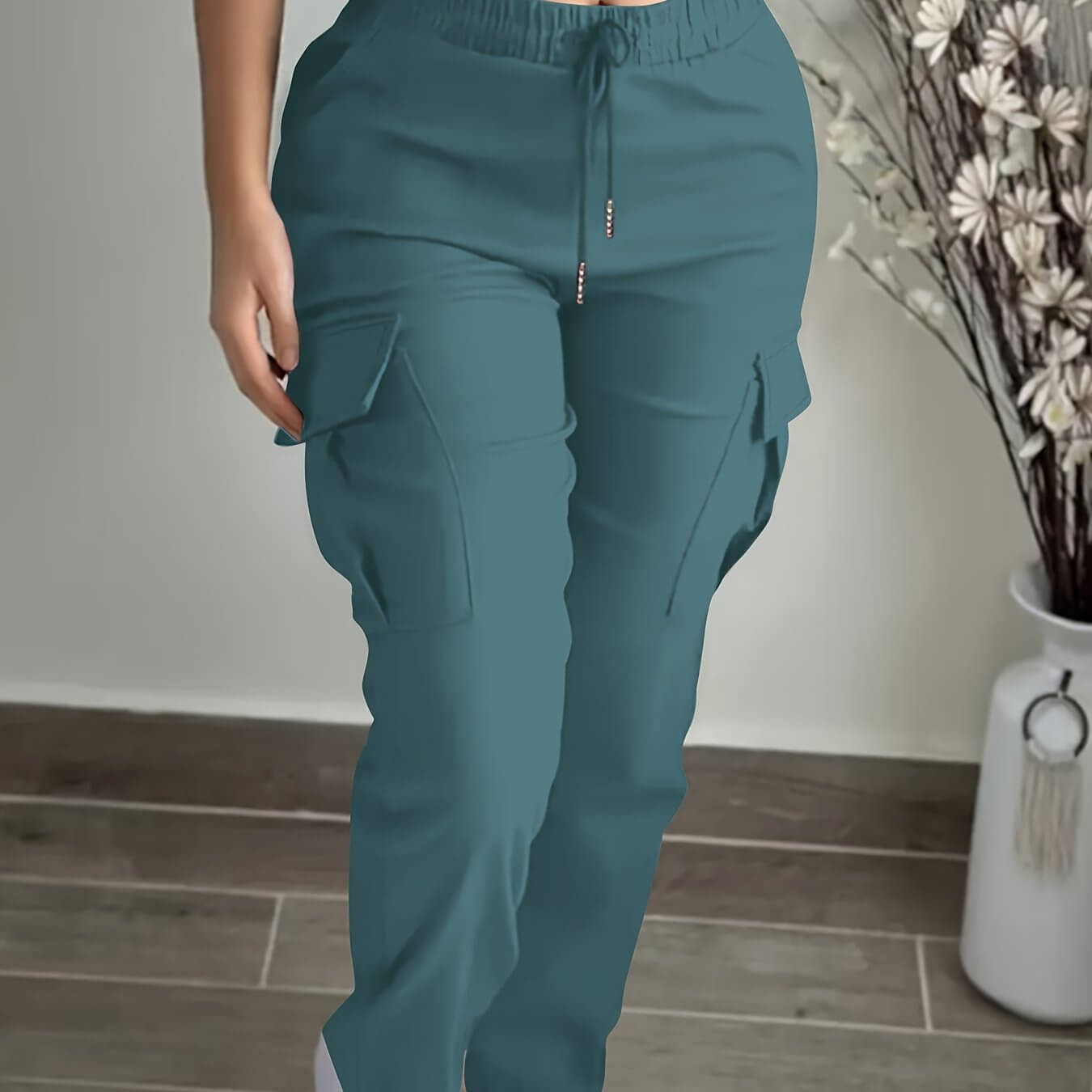 Women’s Cargo Trousers & Casual Workwear Pants – Drawstring Waist, Utility Pockets, Full-Length Polyester Cargo Joggers & Leisure Bottoms