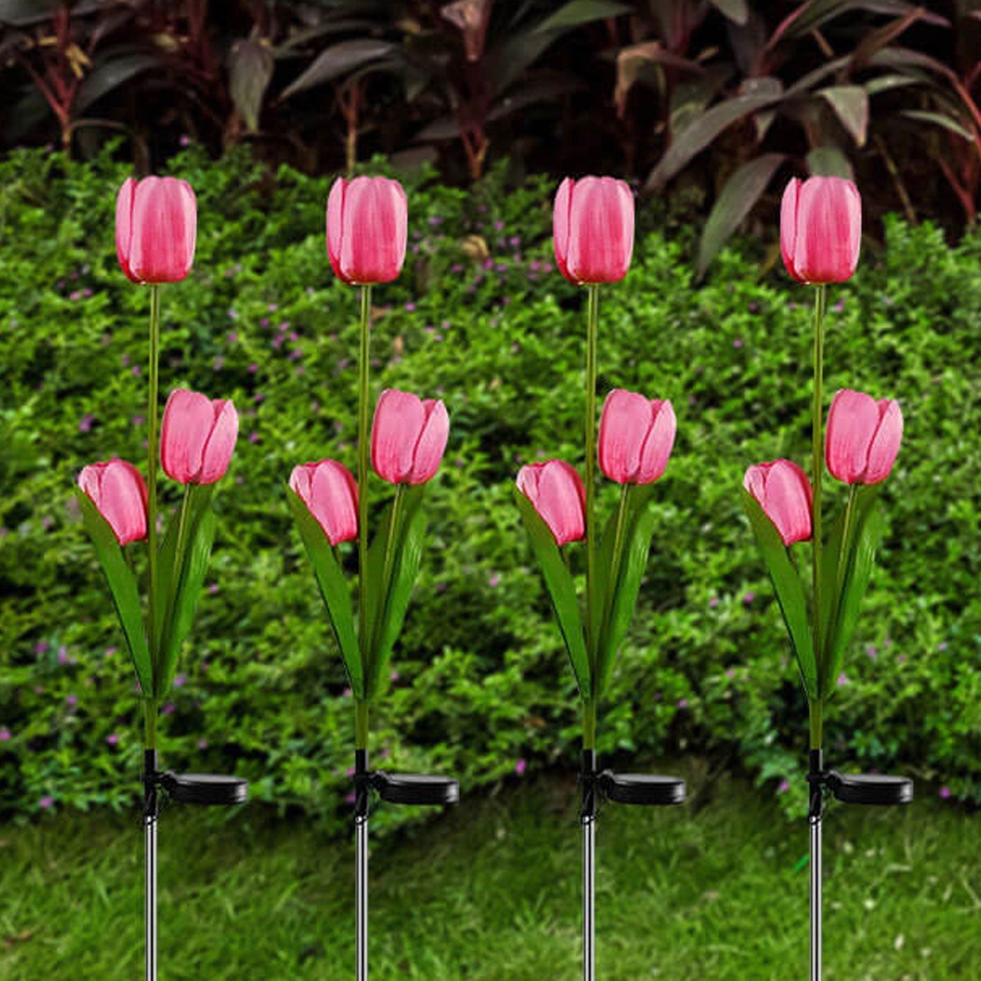LZINA™ | Solar Tulip Lawn Light Outdoor Garden LED Tulip Flower Light Ground Stake Landscape Light