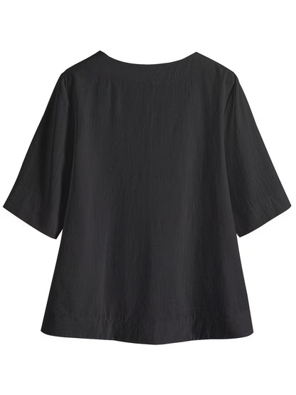 Women’s V Neck Loose Blouse with Half Sleeves and Casual Summer Fit
