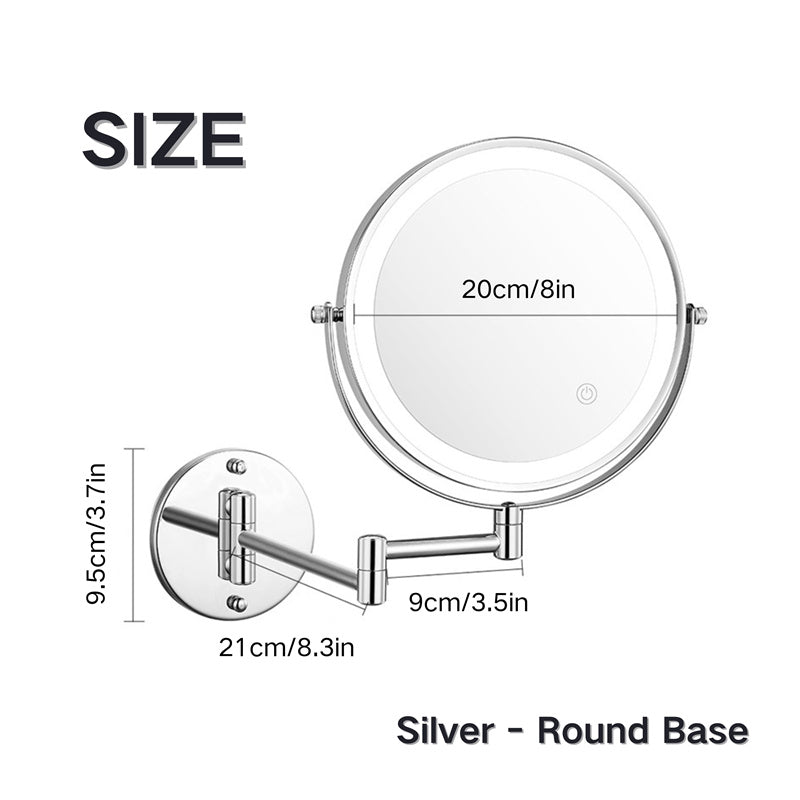 BowLift | Rechargeable wall-mounted shaving mirror | 360° rotation. 1X/10X magnification and adjustable LED lighting for use in the bathroom