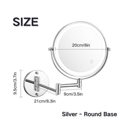 BowLift | Rechargeable wall-mounted shaving mirror | 360° rotation. 1X/10X magnification and adjustable LED lighting for use in the bathroom