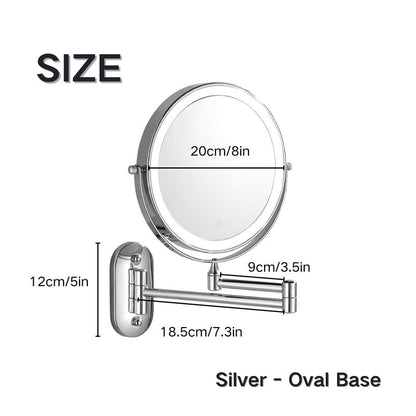 BowLift | Rechargeable wall-mounted shaving mirror | 360° rotation. 1X/10X magnification and adjustable LED lighting for use in the bathroom