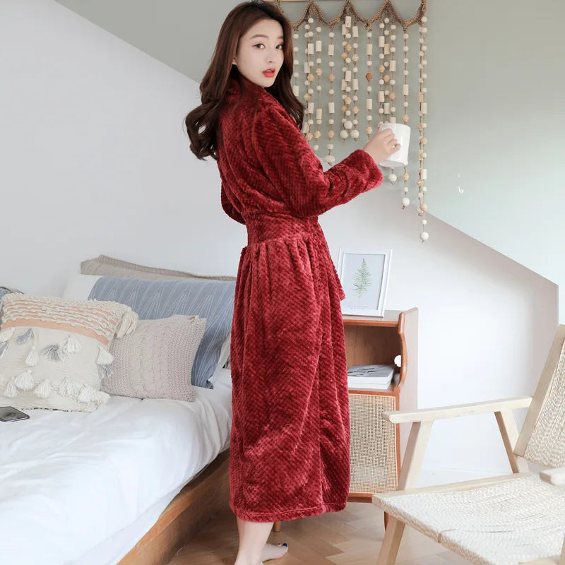 BowLift | Bathrobe Long | Fluffy & Warm | With Shawl Collar & Tie Belt